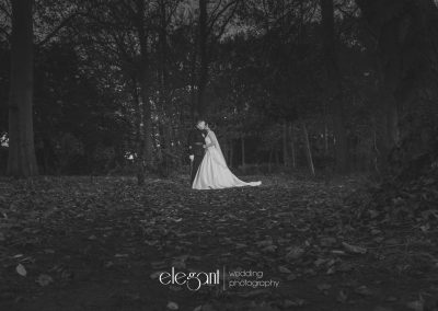 Bride and groom in the woods at Mount Pleasant Hotel Doncaster